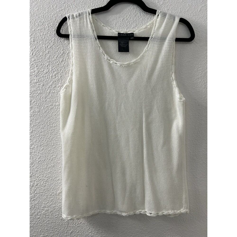 Lana Lee‎ Womens Size M Pullover Knit Sleeveless Sweater White Coquette Dainty